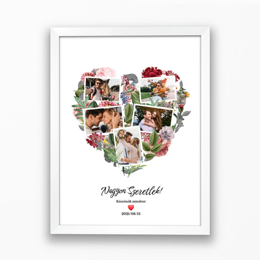 Virágos szív alakú falikép saját fotókkal