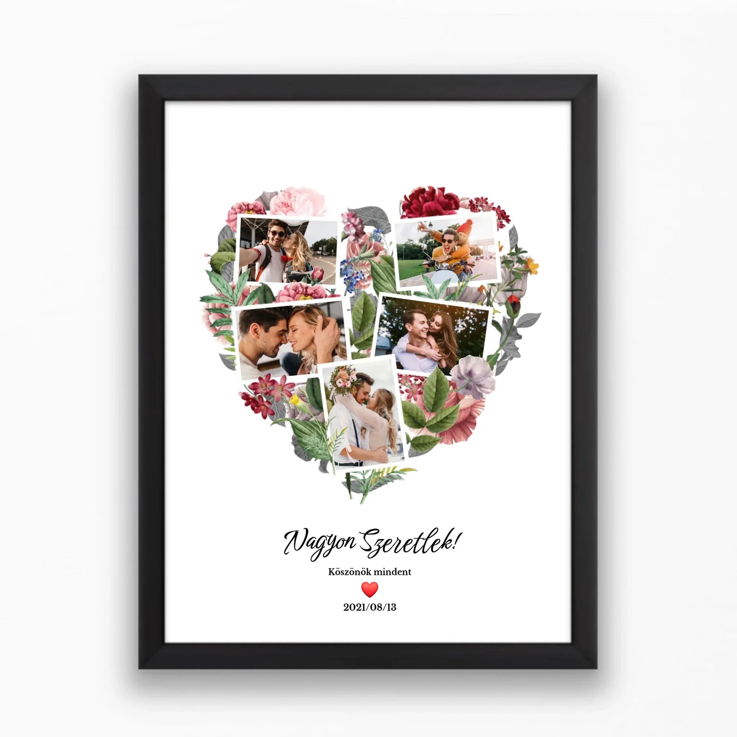 Virágos szív alakú falikép saját fotókkal