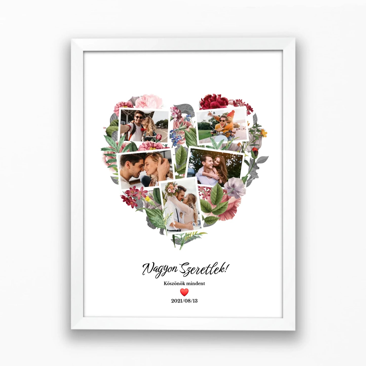 Virágos szív alakú falikép saját fotókkal