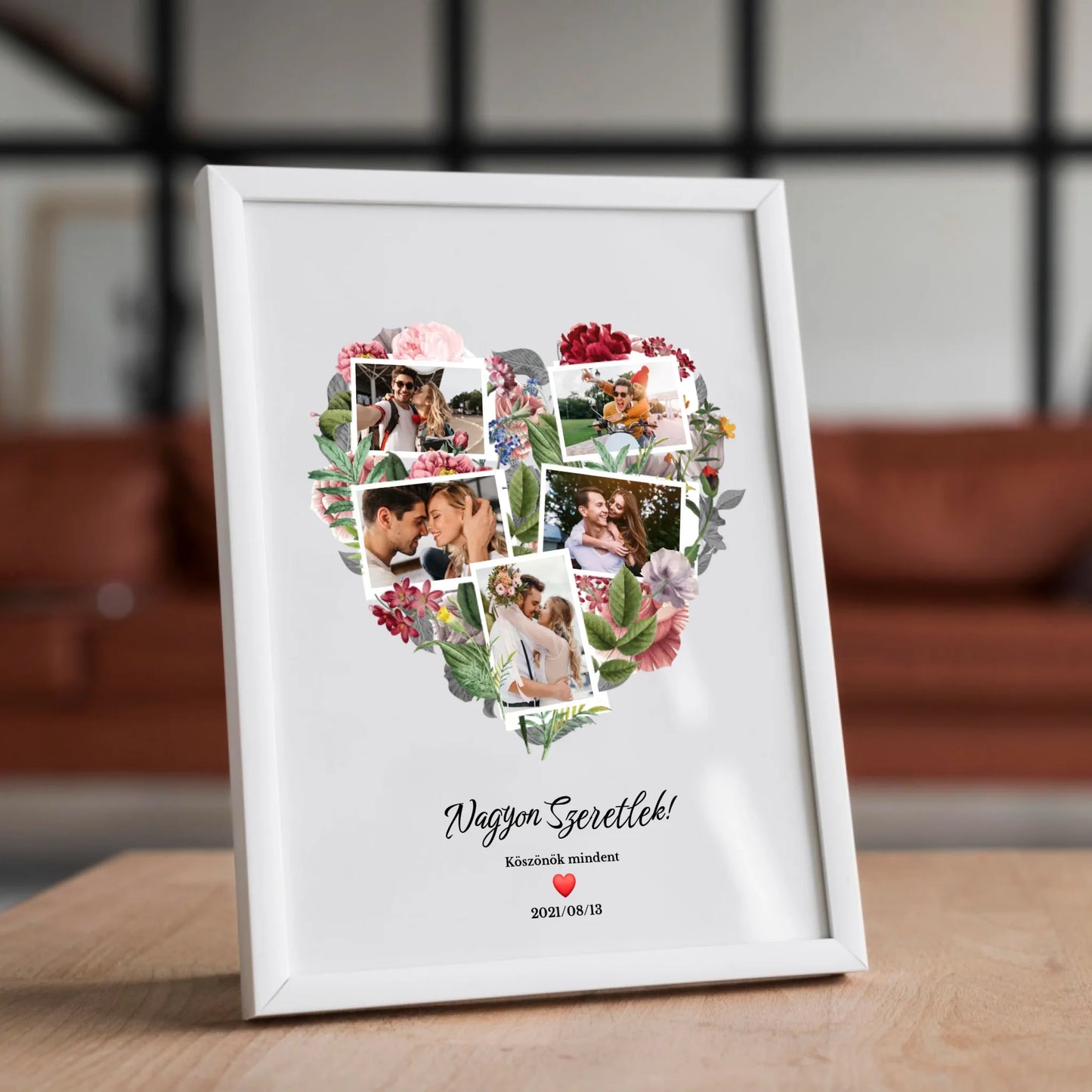 Virágos szív alakú falikép saját fotókkal