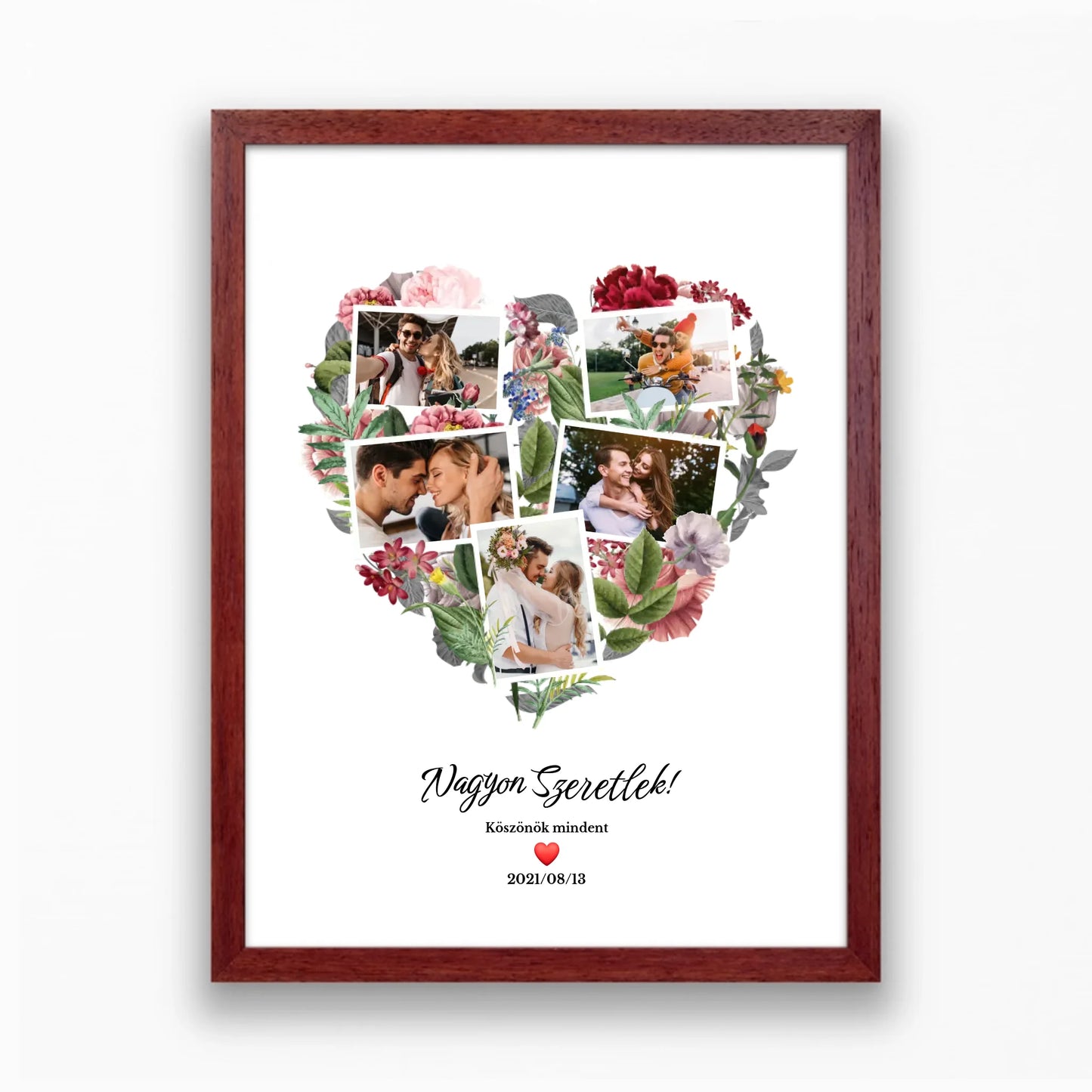 Virágos szív alakú falikép saját fotókkal