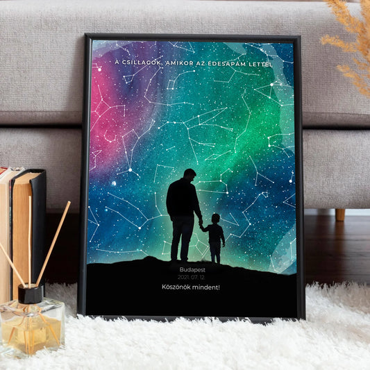 Személyre szabható Apák napi csillagtérkép falikép apukáknak