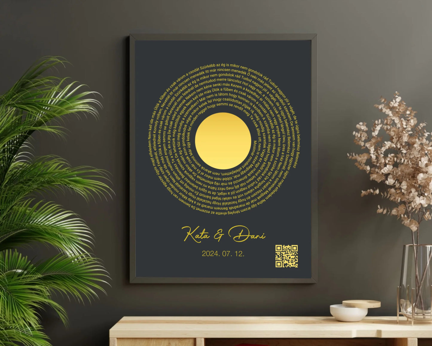 Közös dal falikép dalszöveggel bakelit alakban